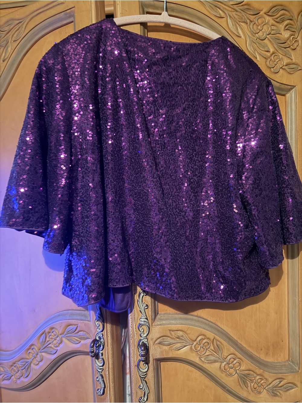 Kate Kasin Purple Sequin Open-Front Cape Jacket - Picture 2 of 7